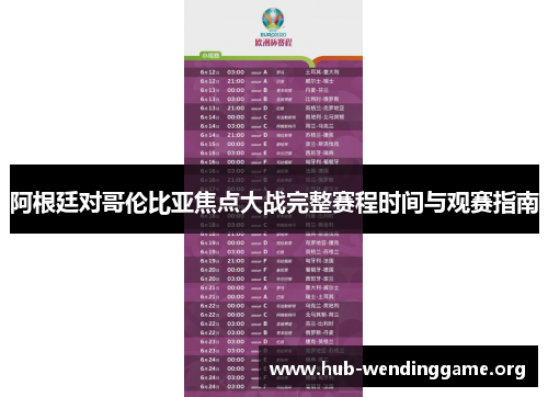 阿根廷对哥伦比亚焦点大战完整赛程时间与观赛指南